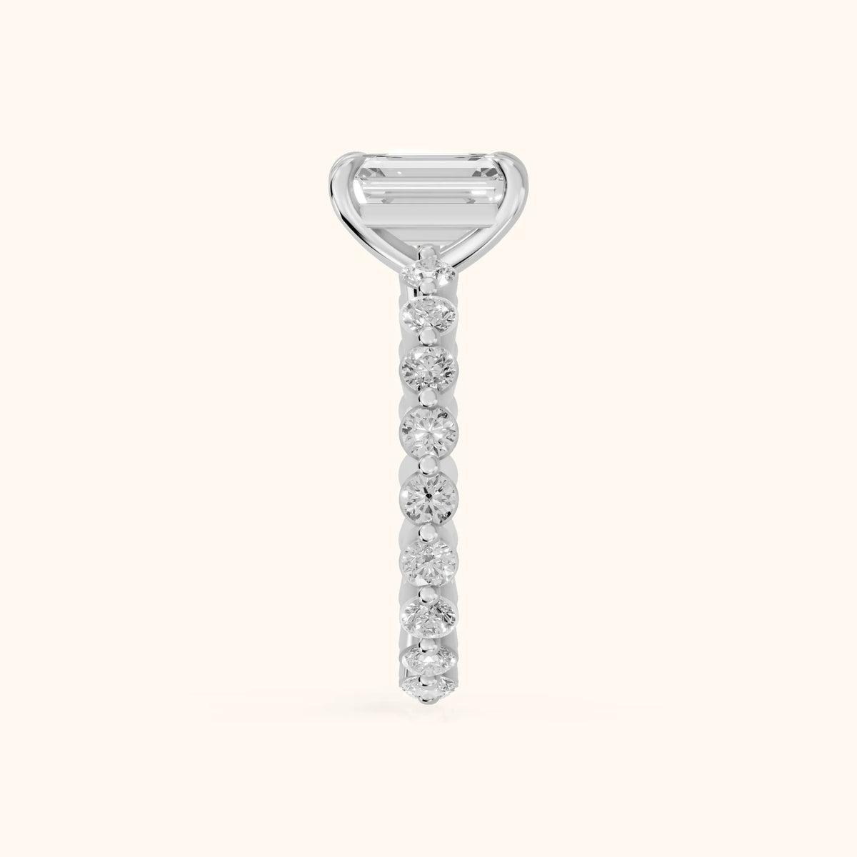Piper Sidestone Emerald Diamond Engagement Ring in White Gold - SideView.webp