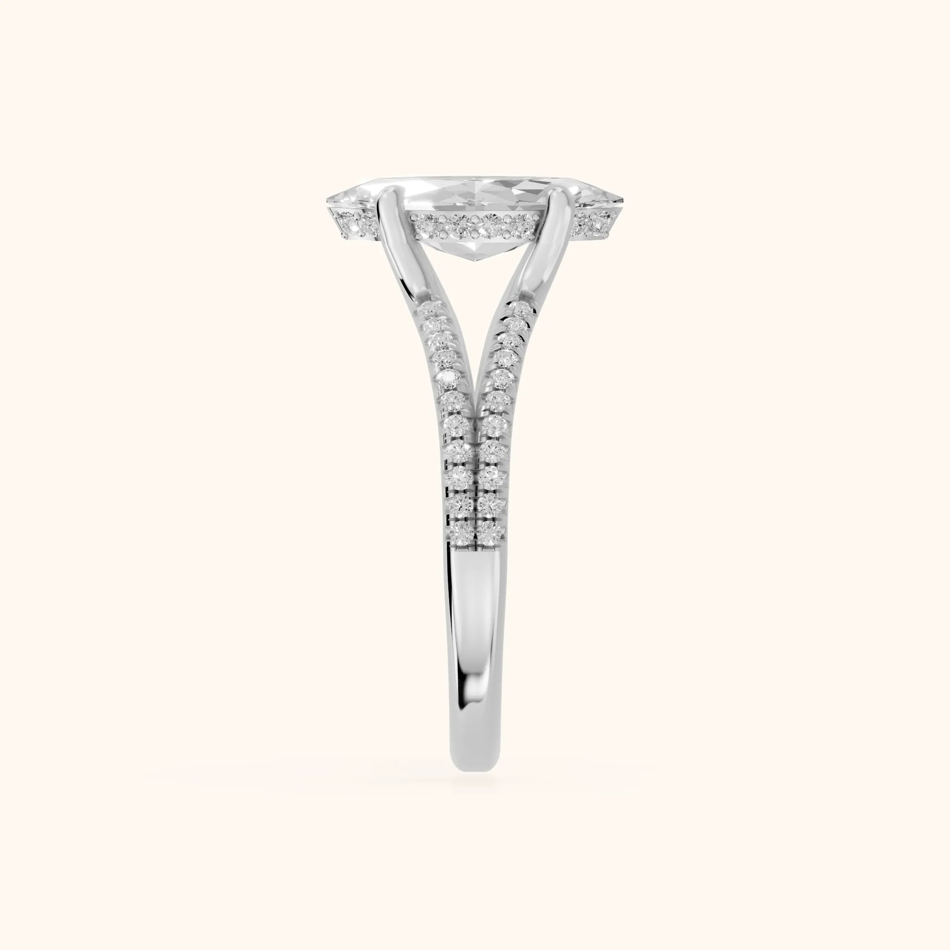 Eternal Embrace Solitaire Marquise Diamond Engagement Ring in Silver - SideView