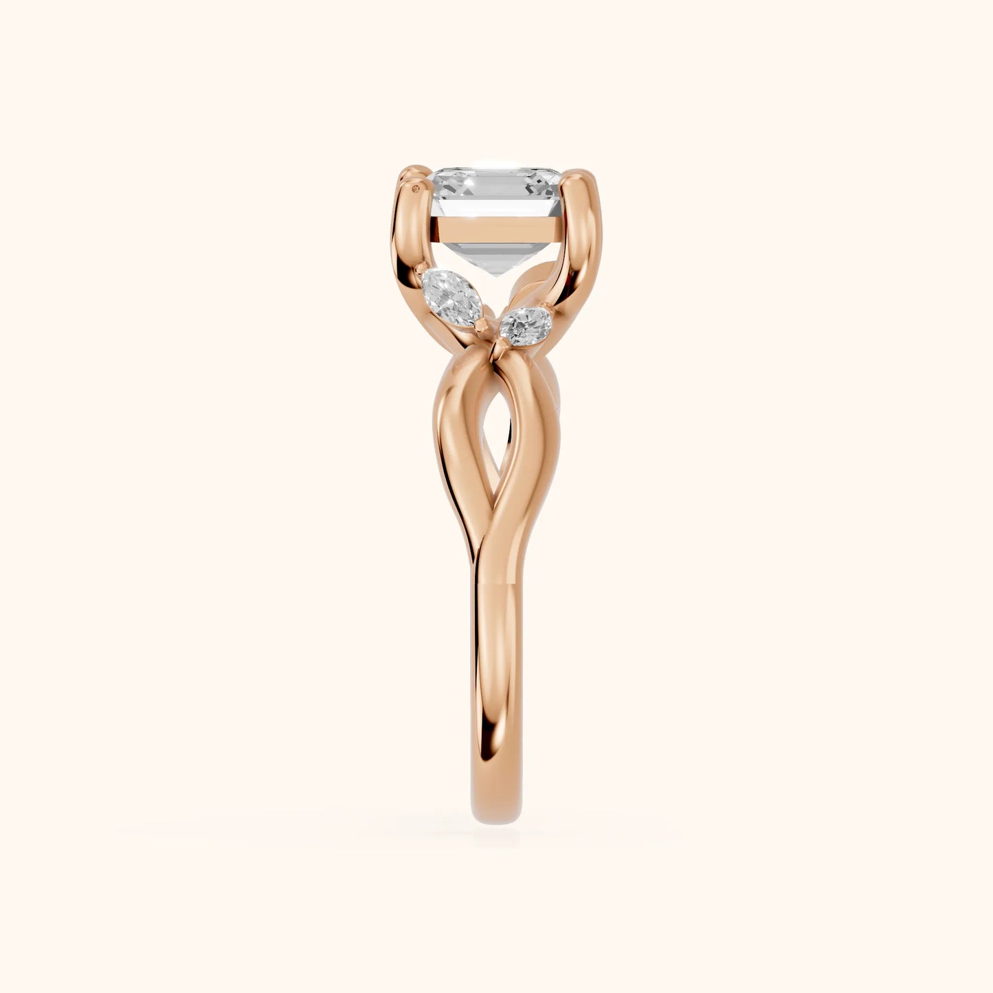 Luna Glow Twisted Asscher Diamond Engagement Ring in Rose Gold - SideView