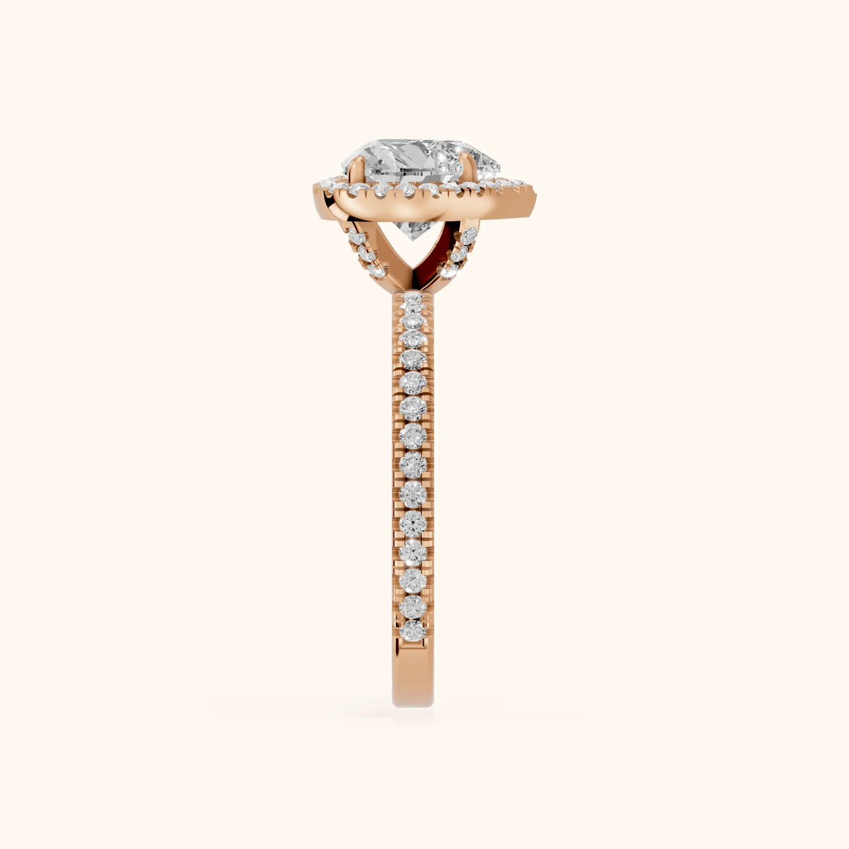 Rosemary Halo Pavé Heart Diamond Engagement Ring in Rose Gold - SideView.webp