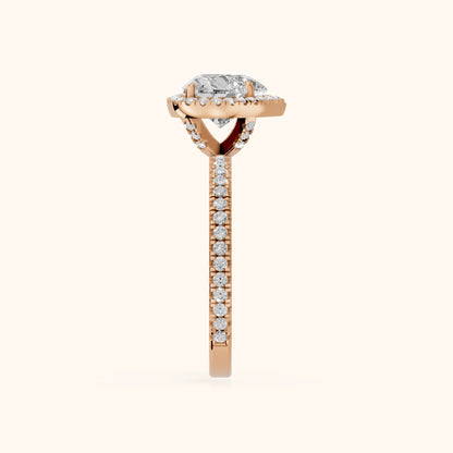 Rosemary Halo Pavé Heart Diamond Engagement Ring in Rose Gold - SideView.webp