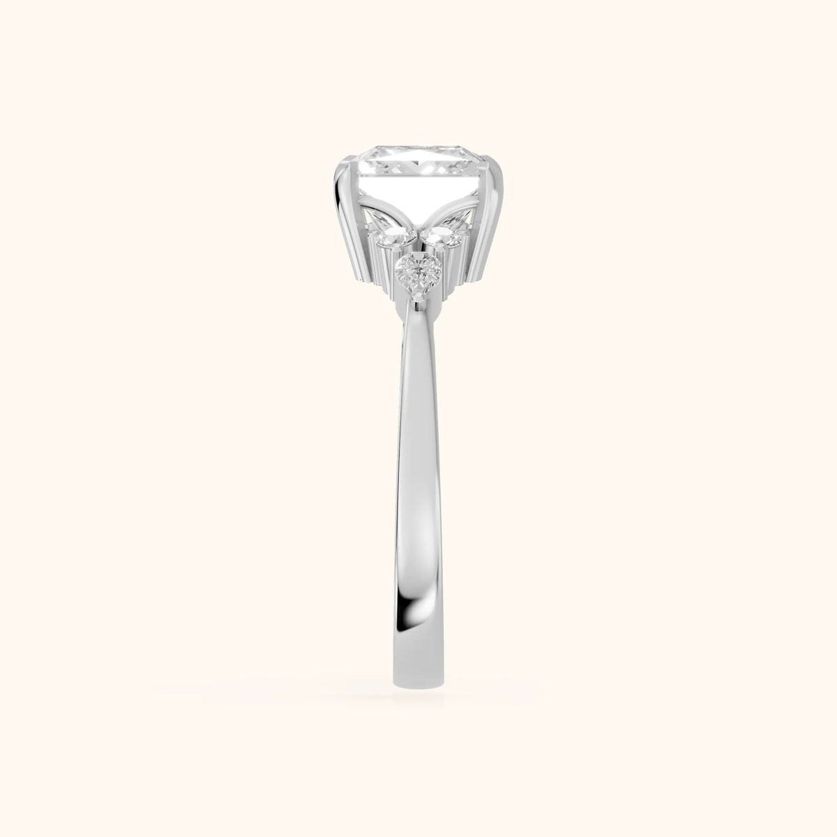 Amelia Three Stone Princess Diamond Engagement Ring in Platinum - SideView