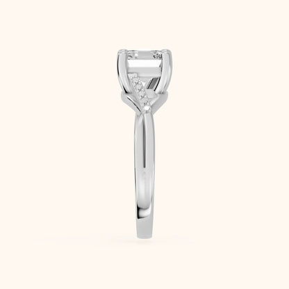 Veronica Twist Side Stone Asscher Diamond Engagement Ring in White Gold - SideView