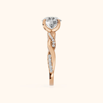 Twisted Side Stone Round Diamond Engagement Ring in Rose Gold - SideView