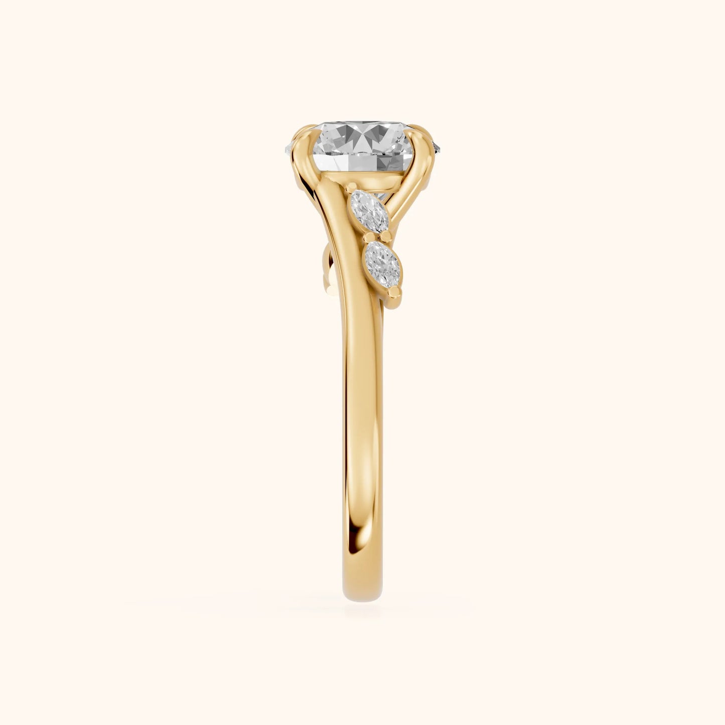Flora Twist Side Stone Round Diamond Engagement Ring in Yellow Gold - SideView