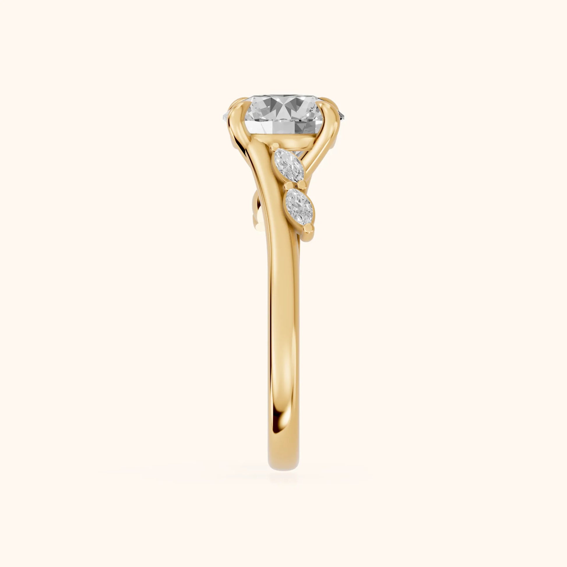 Flora Twist Side Stone Round Diamond Engagement Ring in Yellow Gold - SideView
