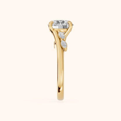Flora Twist Side Stone Round Diamond Engagement Ring in Yellow Gold - SideView