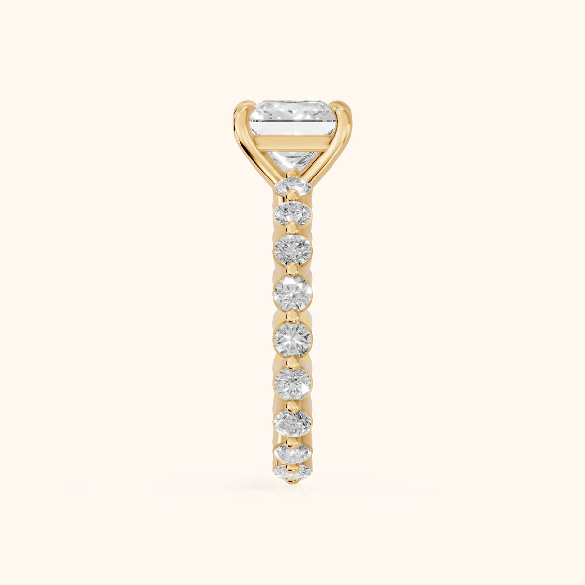 Piper Sidestone Princess Diamond Engagement Ring in Yellow Gold - SideView.webp
