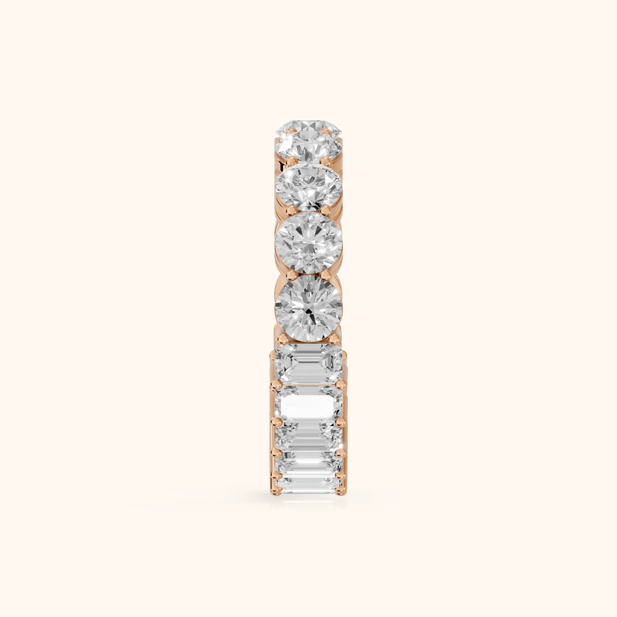 Malia Shared Prong Round & Emerald Diamond Eternity Band in Rose Gold - SideView