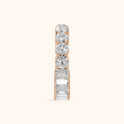 Malia Shared Prong Round & Emerald Diamond Eternity Band in Rose Gold - SideView
