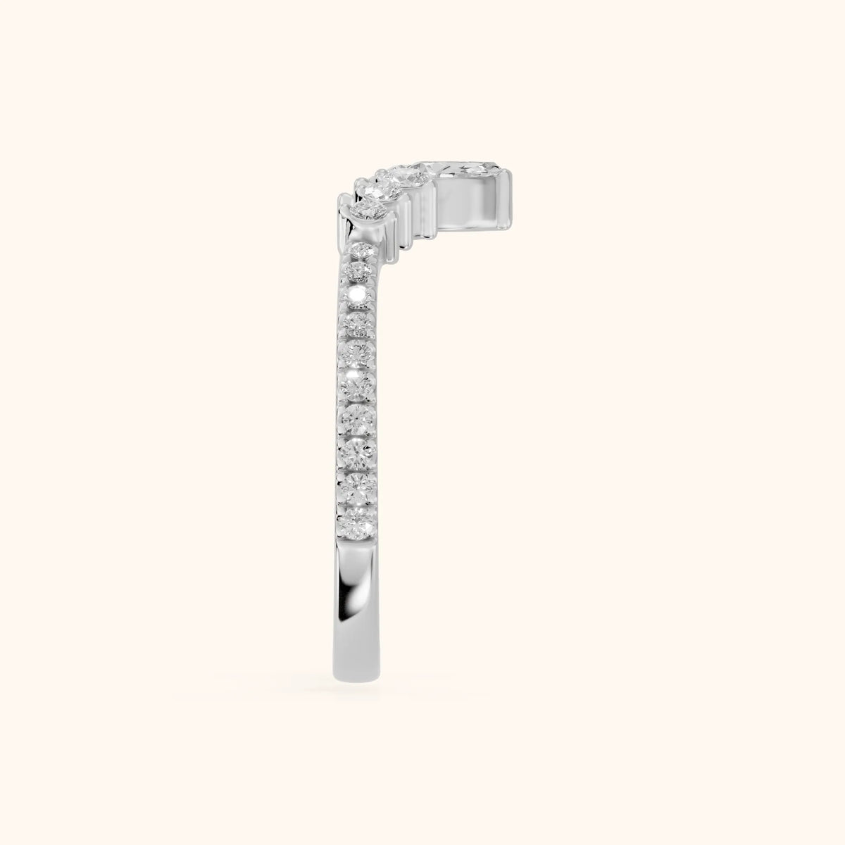 Diya Contour Pear & Round Diamond Stackable Ring in White Gold - SideView