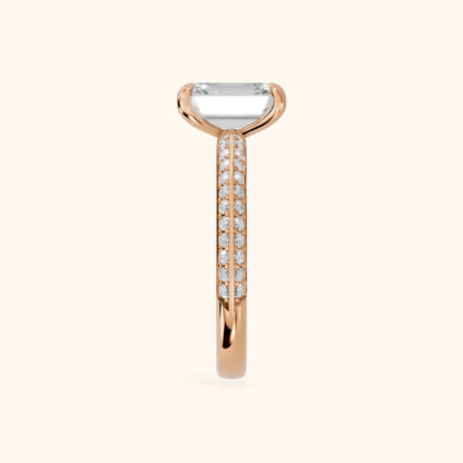 Meredith Knife Edge Pavé Emerald Diamond Engagement Ring in Rose Gold - SideView.webp