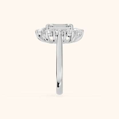 Phoebe Cluster Emerald Diamond Engagement Ring in Platinum - SideView.webp
