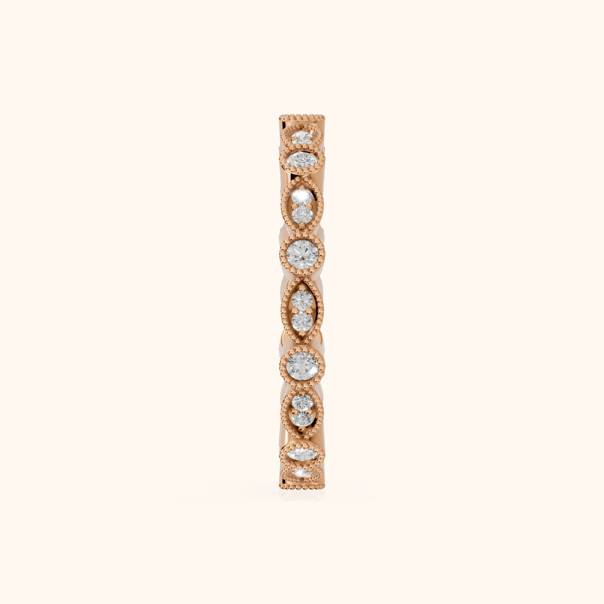 Irene Milgrain Bezel Round Diamond Eternity Band in Rose Gold - SideView