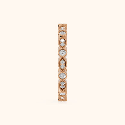 Irene Milgrain Bezel Round Diamond Eternity Band in Rose Gold - SideView