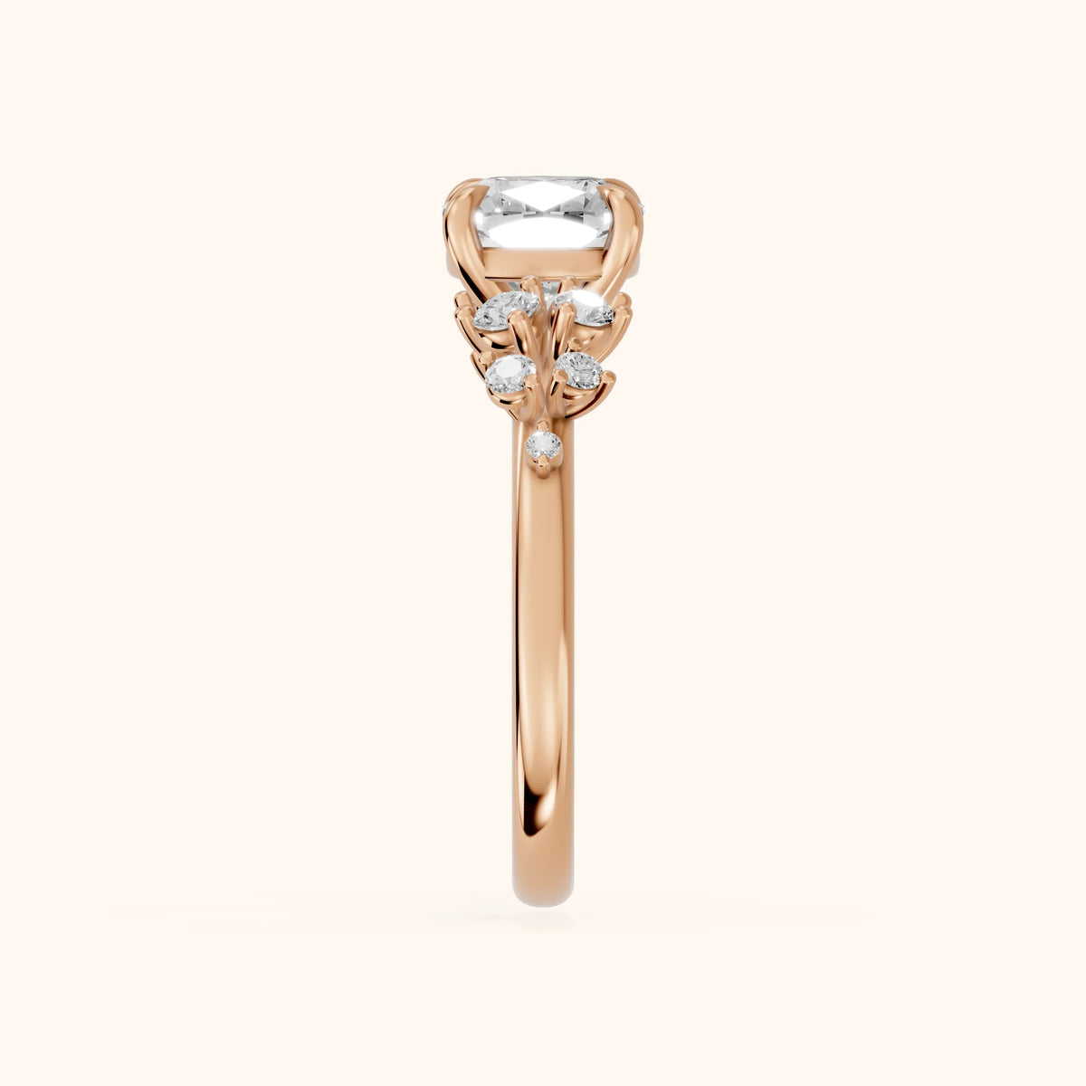 Mirabelle Cluster Cushion Diamond Engagement Ring in Rose Gold - SideView.webp
