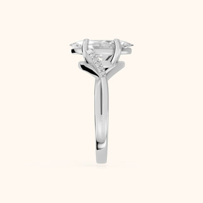 Veronica Twist Side Stone Marquise Diamond Engagement Ring in Silver - SideView