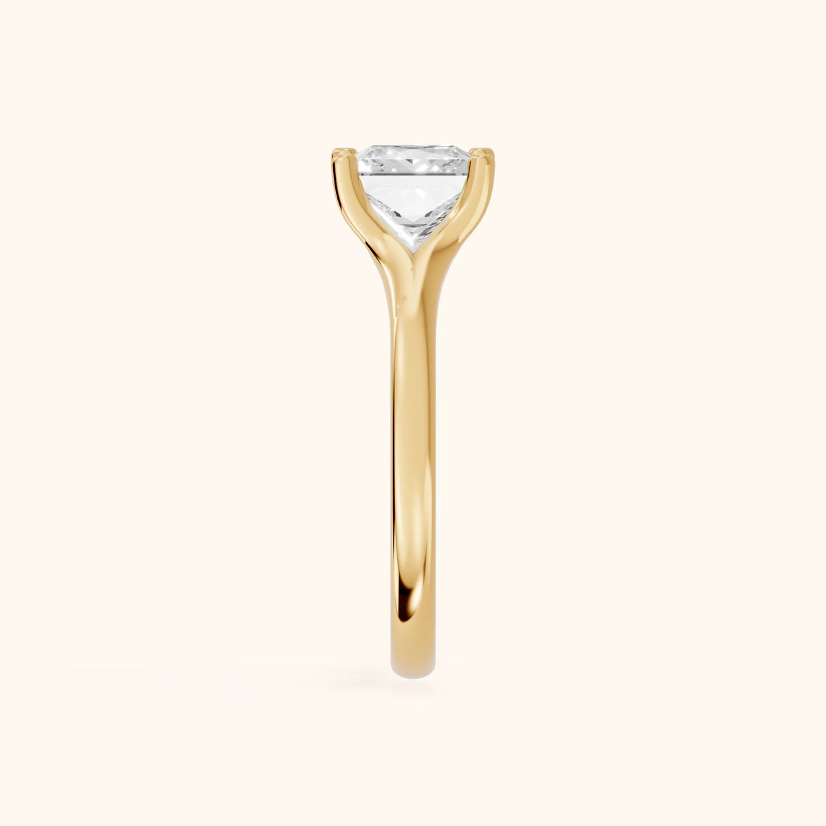Nell Split Shank Solitaire Princess Diamond Engagement Ring in Yellow Gold - SideView.webp