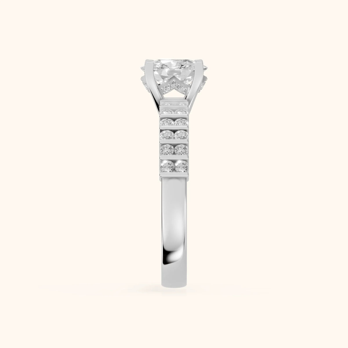 Honor Sidestone Cushion Diamond Engagement Ring in Platinum - SideView.webp