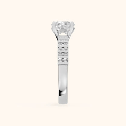 Honor Sidestone Cushion Diamond Engagement Ring in Platinum - SideView.webp