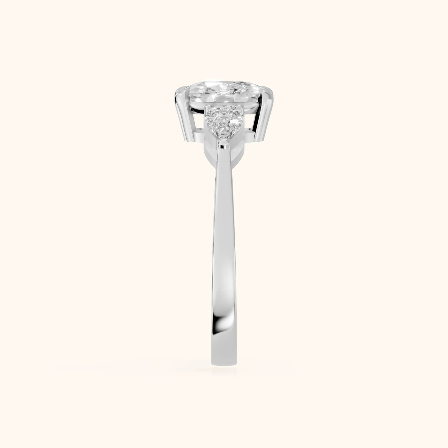 Grace Three Stone Cushion Diamond Engagement Ring in Platinum - SideView