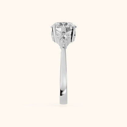 Amelia Three Stone Round Diamond Engagement Ring in Silver - SideView