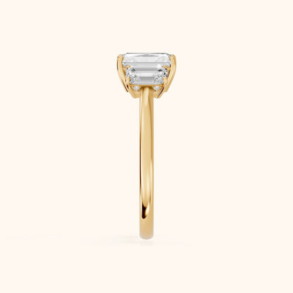 Marian Three-Stone Hidden Halo Radiant Diamond Engagement Ring in Yellow Gold - SideView.webp