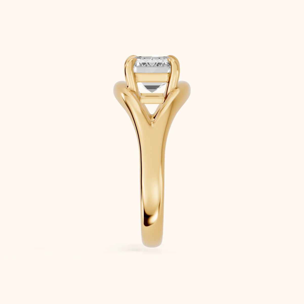 Madeleine Split Shank Emerald Diamond Engagement Ring in Yellow Gold - SideView.webp