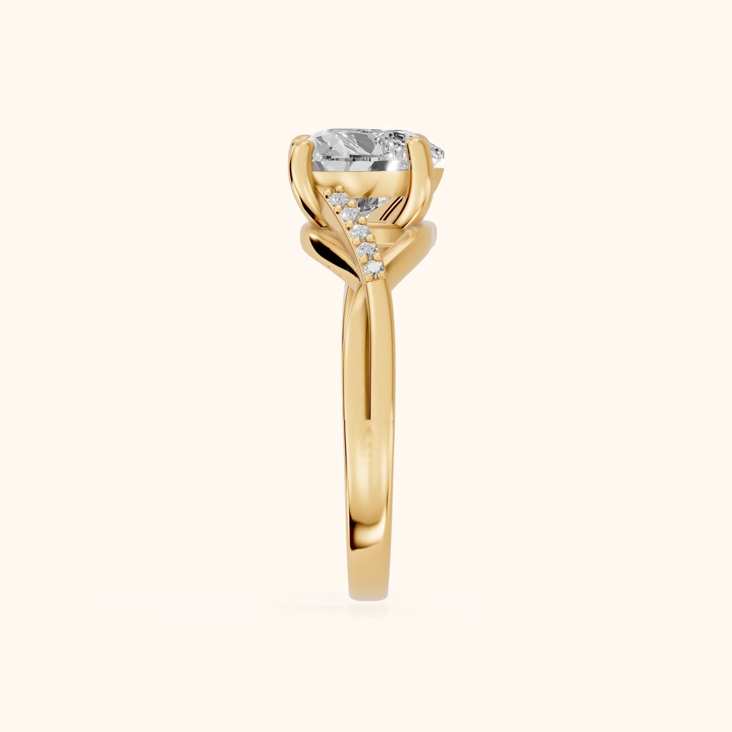 Veronica Twist Side Stone Heart Diamond Engagement Ring in Yellow Gold - SideView