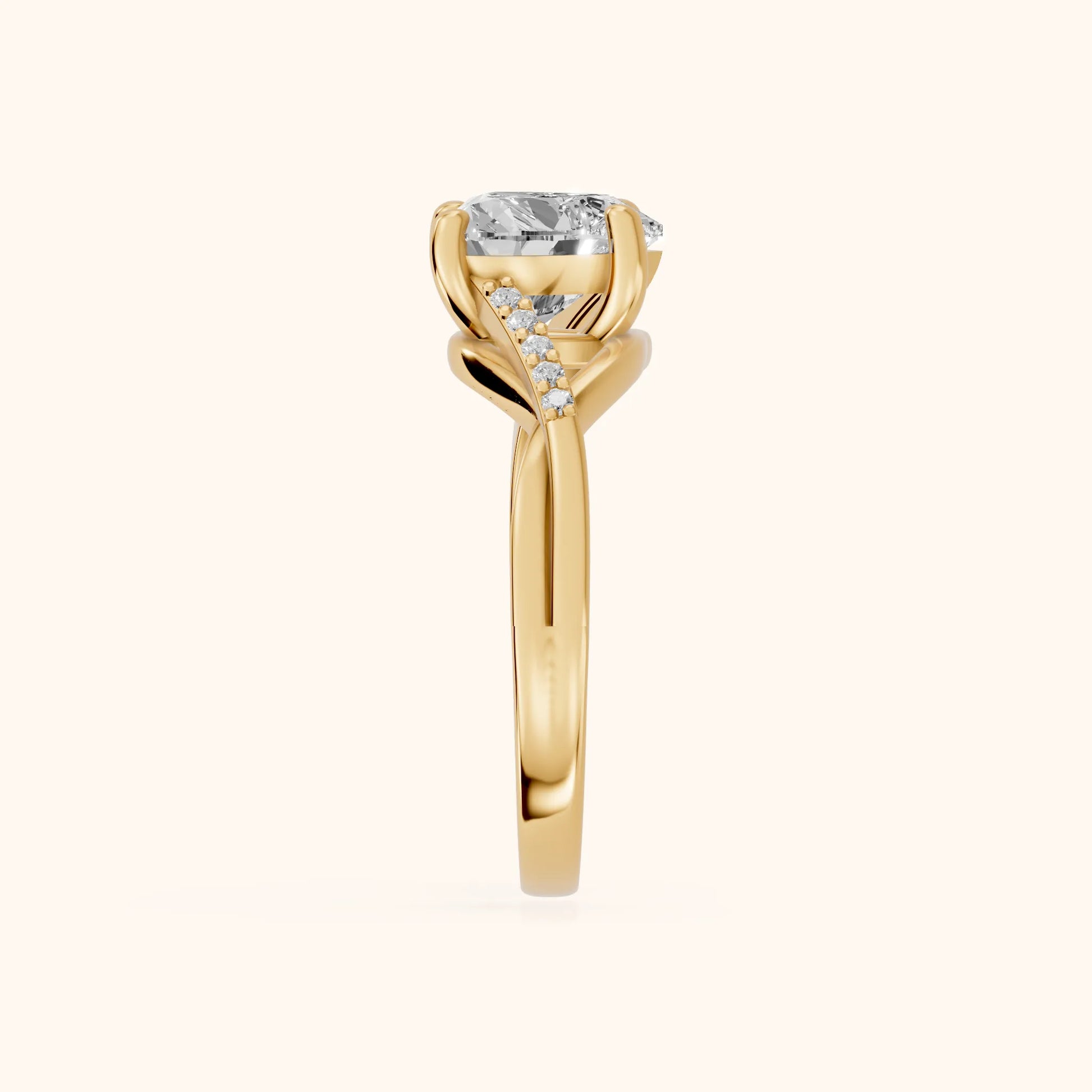 Veronica Twist Side Stone Heart Diamond Engagement Ring in Yellow Gold - SideView