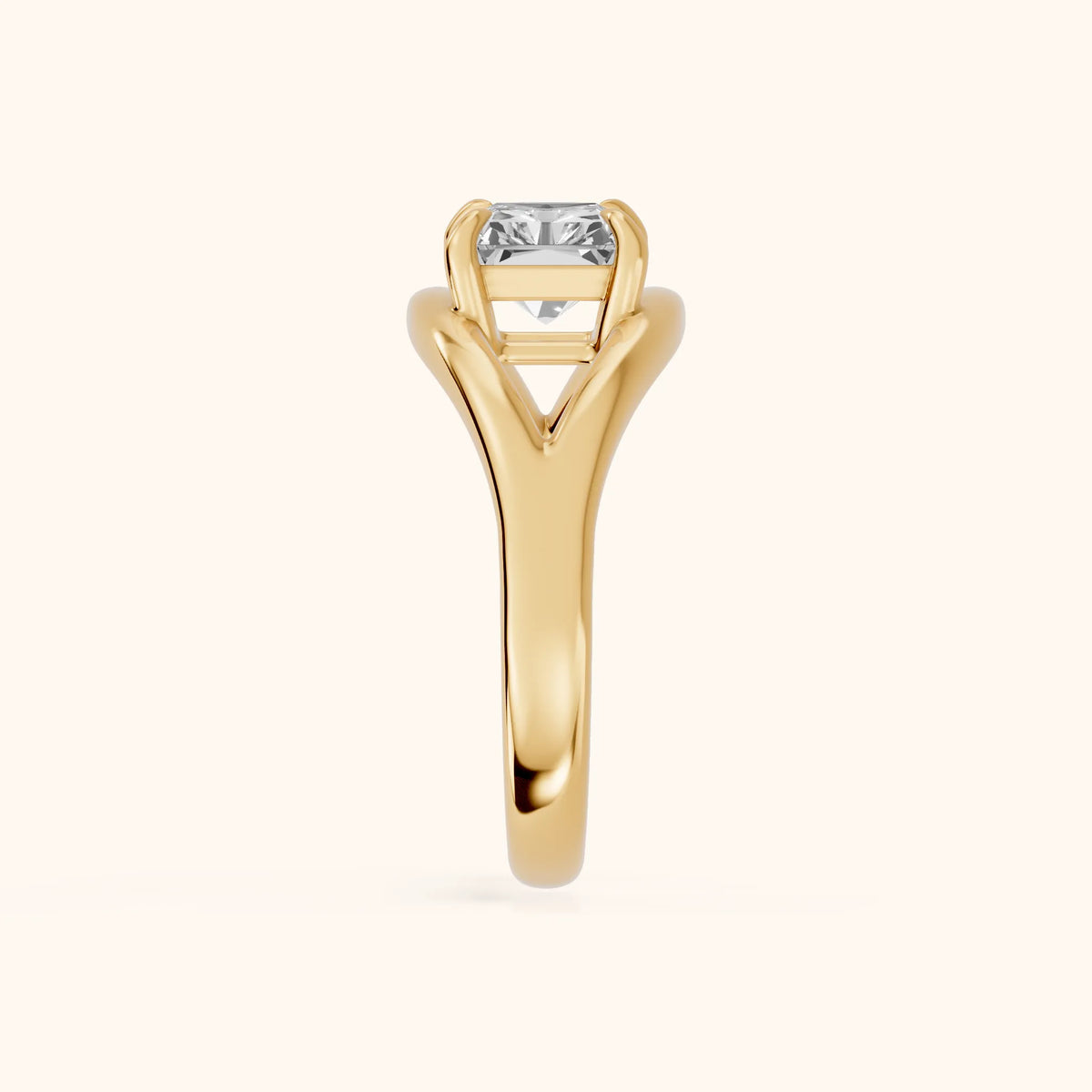 Madeleine Split Shank Radiant Diamond Engagement Ring in Yellow Gold - SideView.webp