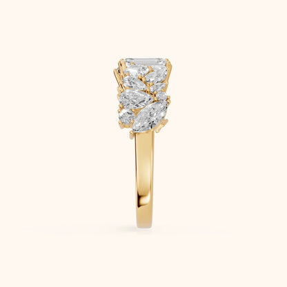 Isha Cluster Emerald & Pear Diamond Anniversary Ring in Yellow Gold - SideView