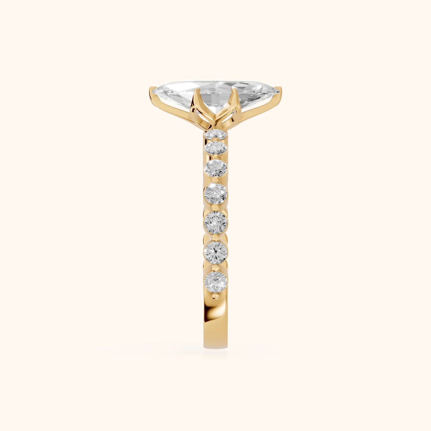 Eleanor Majesty Side Stone Marquise Diamond Engagement Ring in Yellow Gold - SideView