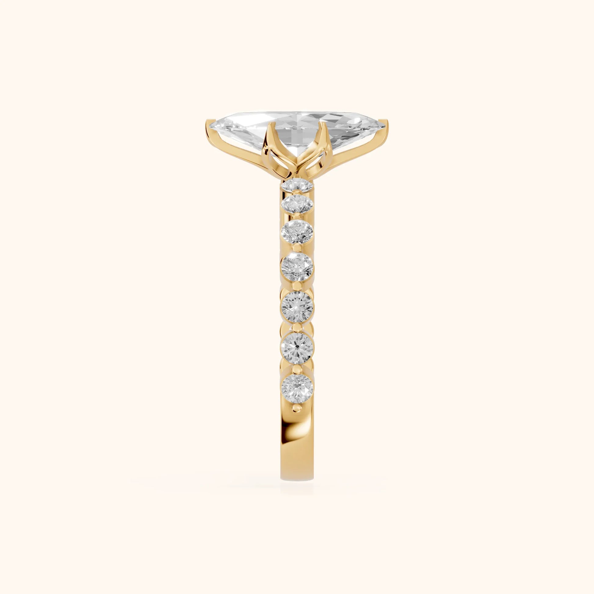 Eleanor Majesty Side Stone Marquise Diamond Engagement Ring in Yellow Gold - SideView