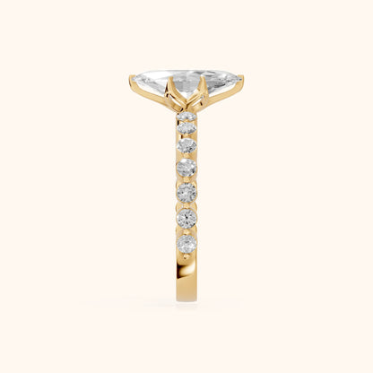 Eleanor Majesty Side Stone Marquise Diamond Engagement Ring in Yellow Gold - SideView