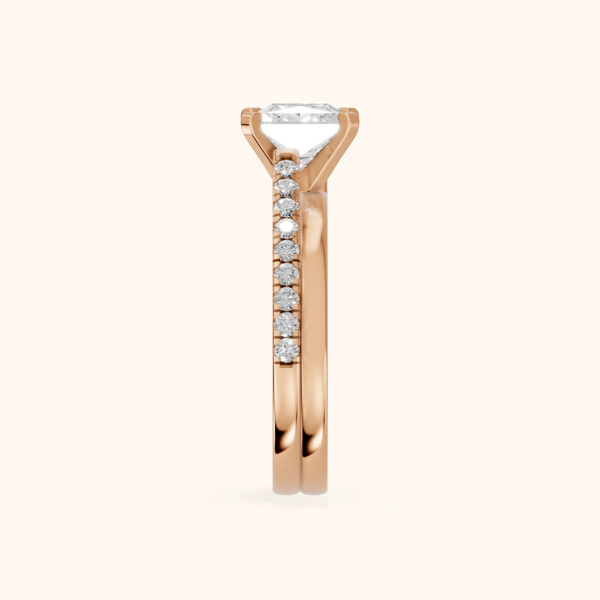 Edith Criss Cross Pavé Princess Diamond Engagement Ring in Rose Gold - SideView.webp