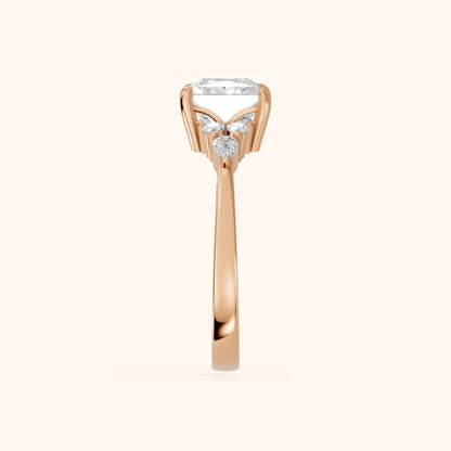 Amelia Three Stone Princess Diamond Engagement Ring in Rose Gold - SideView