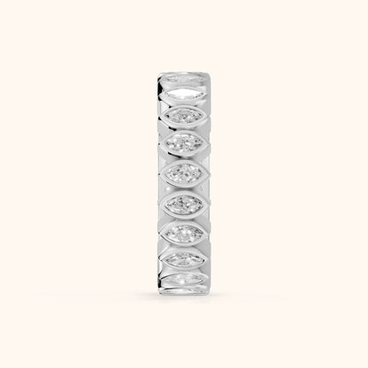 Pilar Bezel Marquise & Baguette Diamond Eternity Band in White Gold - SideView