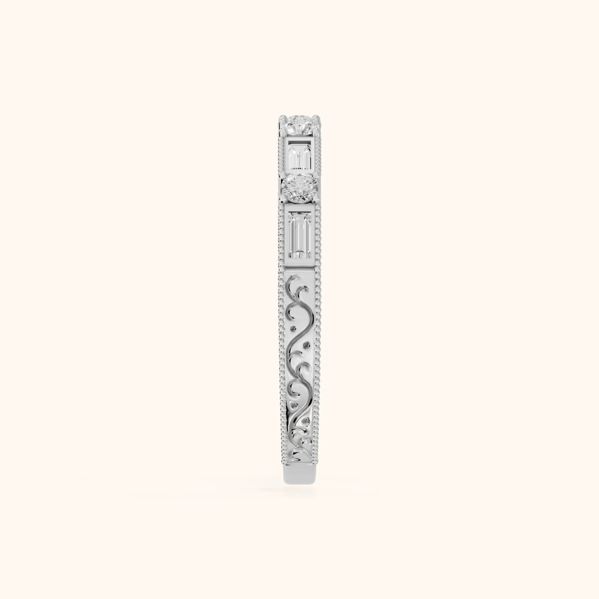 Kyla Milgrain Bezel Baguette & Round Diamond Half Eternity Band in Platinum - SideView