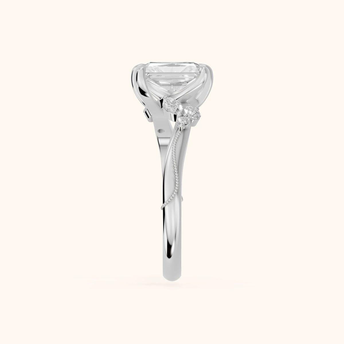 Joanna Milgrain Twist Radiant Diamond Engagement Ring in Silver - SideView.webp