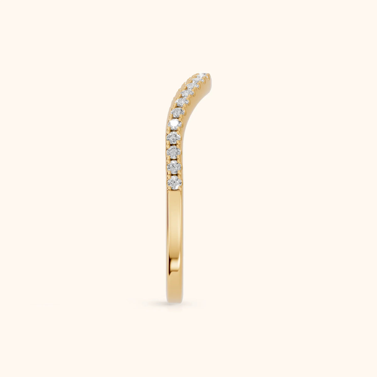 Nila Curved Round Diamond Stackable Ring in Yellow Gold - SideView