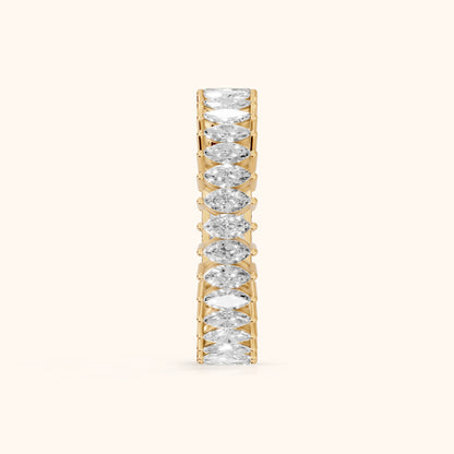 Maite Shared Prong Marquise & Baguette Diamond Eternity Band in Yellow Gold - SideView