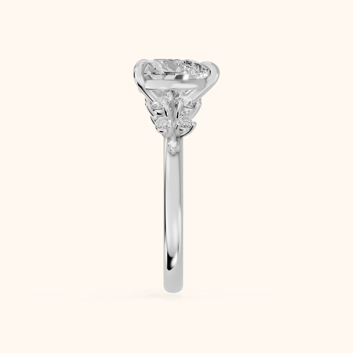 Mirabelle Cluster Heart Diamond Engagement Ring in Silver - SideView.webp