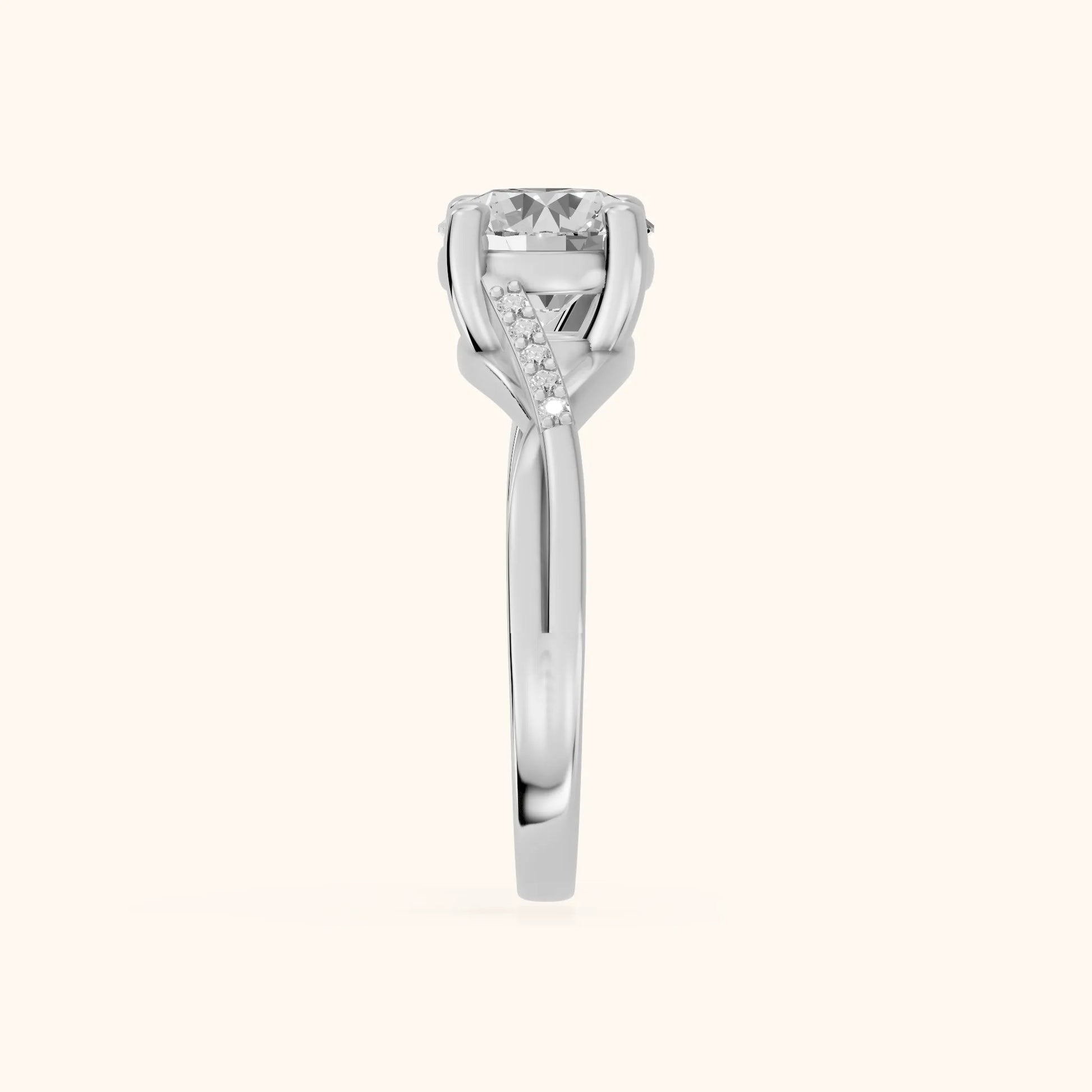 Veronica Twist Side Stone Round Diamond Engagement Ring in Silver - SideView