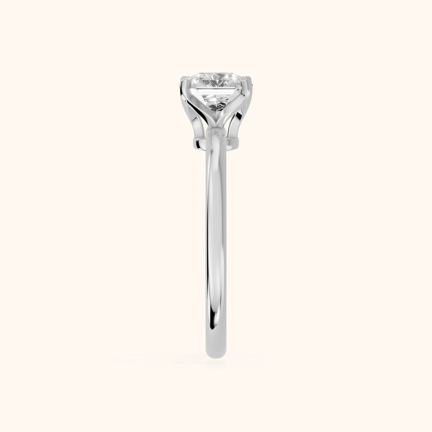 Flora Guardian Solitaire Asscher Diamond Engagement Ring in White Gold - SideView
