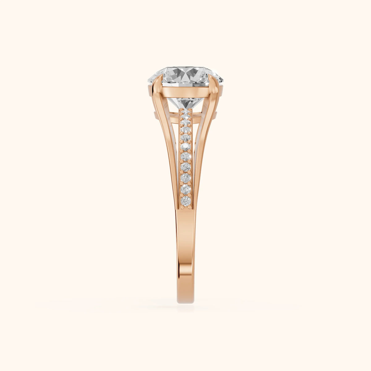 Lucinda Split Shank Round Diamond Engagement Ring in Rose Gold - SideView.webp