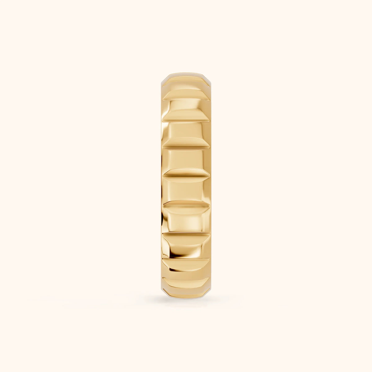 Odile Grooved Low Dome Wedding Band in Yellow Gold - SideView