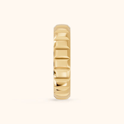 Odile Grooved Low Dome Wedding Band in Yellow Gold - SideView