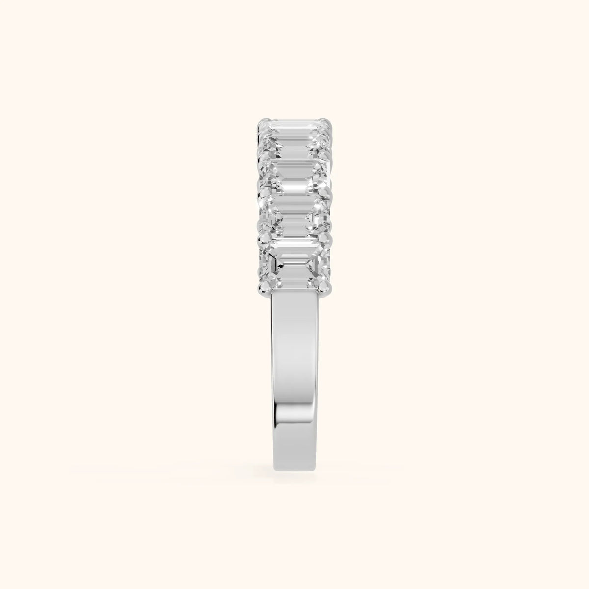 Nia Shared Prong Emerald Diamond Half Eternity Band in Silver - SideView