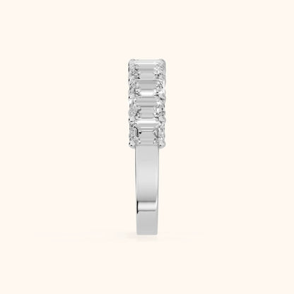 Nia Shared Prong Emerald Diamond Half Eternity Band in Silver - SideView